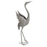 GARDEN CRANE STATUES, a pair, 108cm H x 48cm x 17cm deep, galvanised metal. (2)