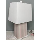LAUREN RALPH LAUREN HOME TABLE LAMPS, a pair, glazed ceramic with stripe design, with shades, 42.5cm