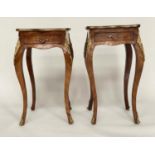 LAMP TABLES, a pair, French transitional style burr yewwood panelled tulipwood crossbanded and