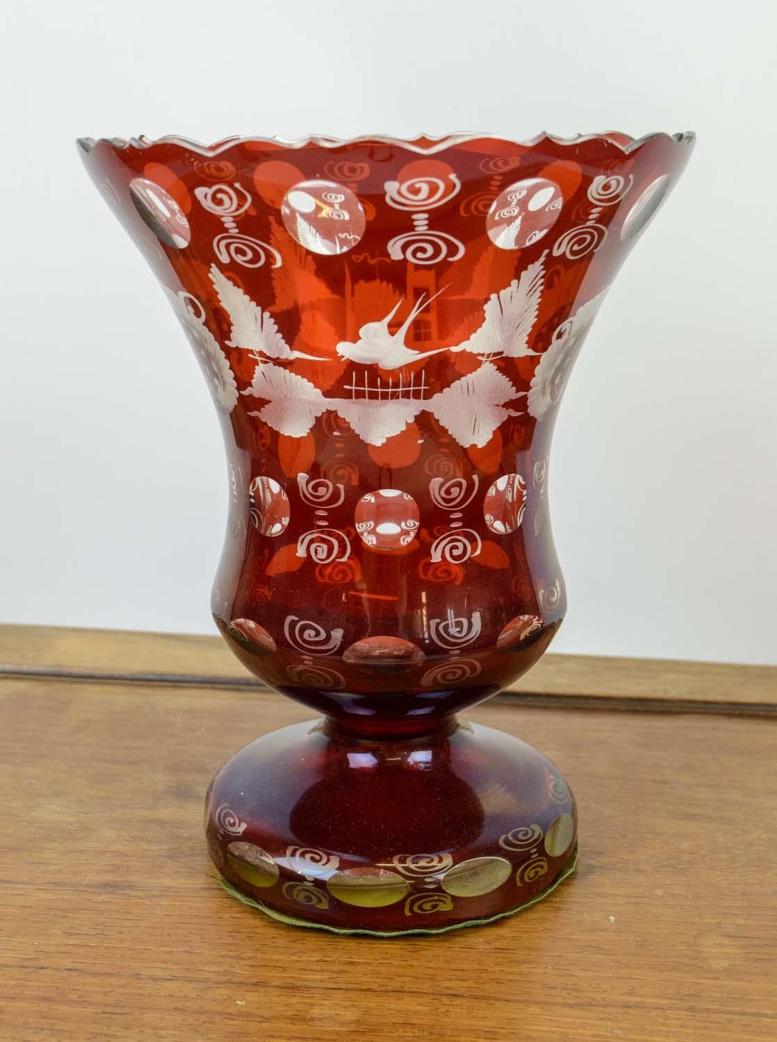 COLLECTION OF GLASSWARE, including a cranberry Bohemian cut glass vase, a Val St Lambert crystal - Image 2 of 7