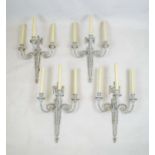 WALL LIGHTS, a set of four, Neo-classical style brass in grey painted finish, 51cm H. (4)