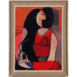 PABLO PICASSO, Seated woman on cotton, vintage French frame. (Subject to ARR - see Buyers