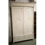 ARMOIRE, 142cm W x 60cm D x 228cm, 19th French later painted with carved detail, two doors, shelf