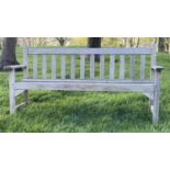 GARDEN BENCH, weathered teak English country house style with slatted back, 157cm W.