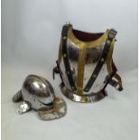 ENGLISH CIVIL WAR THEATRICAL ARMOUR, helmet and breast plate, 52cm H x 48cm. (2)