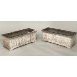 GARDEN PLANTERS, a pair, well weathered reconstituted stone each rectangular with Classical