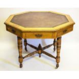 LIBRARY TABLE, 75cm H x 100cm W, Victorian oak, circa 1880, with octagonal leather top above four