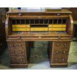 CYLINDER DESK, 109cm H x 122cm W x 63cm D, Victorian mahogany with fitted and leather lined interior