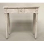 CONSOLE TABLE, French Louis XVI style grey painted with fluted supports and rosette frieze, 80cm x