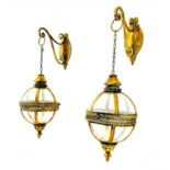 WALL HANGING GLOBULAR LANTERNS, a pair, Regency style, gilt metal, 80cm x 25cm x 25cm.