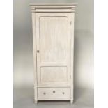 ARMOIRE, French style grey painted with panelled door enclosing hanging space above a drawer, 81cm x