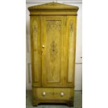 WARDROBE, 195cm H x 85cm x 45cm D, Victorian yellow painted and stencil decorated circa 1850 with