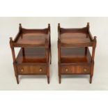 LAMP TABLES, a pair, George III design yewwood each galleried with two tiers and drawer, 41cm x 50cm