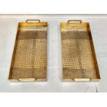 COCKTAIL TRAYS, pair, 8cm x 49cm x 23cm, faux crocodile embossed design, gilt metal. (2)