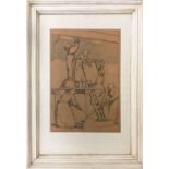 MANNER OF FRANK BRANGWYN, 'Figure study of labourers', crayon, 36cm x 24cm, framed.