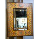 WALL MIRROR, 76cm x 59cm, Linley influence stained parquetry.