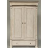 ARMOIRE, 19th century French traditionally grey painted with two panelled doors and full width door,