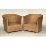 CONSEVATORY ARMCHAIRS, a pair, woven cane, 74cm x 72cm H. (2)