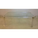 LOW TABLE, canted glass inset with lucite frame, 100cm x 50cm x 35cm.
