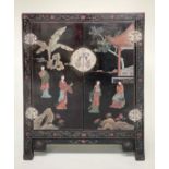 CHINESE SIDE CABINET, early 20th century black lacquered and polychrome and gilt Chinoiserie