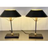 BOUILOTTE STYLE TABLE LAMPS, a pair, 42cm H x 31cm W x 20cm D, black and gilt. (2)