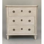 COMMODE, French Directoire style, grey painted with three long drawers with fluted angles and