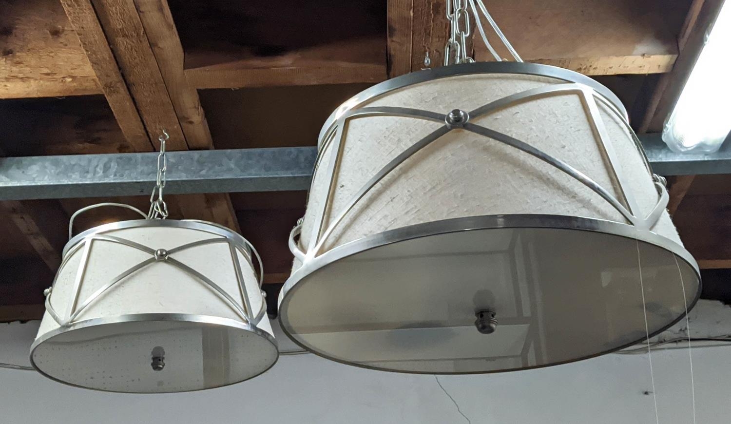 VAUGHAN MENTON HANGING SHADE PENDANT LIGHTS, a pair, 25cm x 51cm, each minus chains. (2)