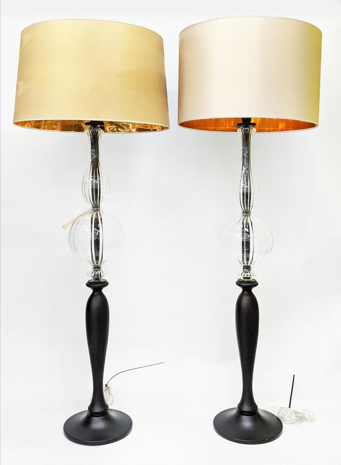 LES HERITIERS WITH ROCHE BOBOIS FLOOR LAMPS, a pair, with shades 160cm H. (2)