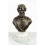 BUST, 19th century bronze of plato on white marble base, 38cm H.