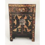 CHINESE SIDE CABINET, early 20th century Chinese lacquered and gilt Chinoiserie butterfly decoration