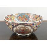 JAPANESE BOWL, 20th century ornately decorated in multi coloured enamels with a central foliate