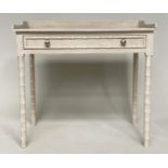 FAUX BAMBOO SIDE TABLE, 19th century English grey painted with single frieze drawer, 76cm W x 71cm H