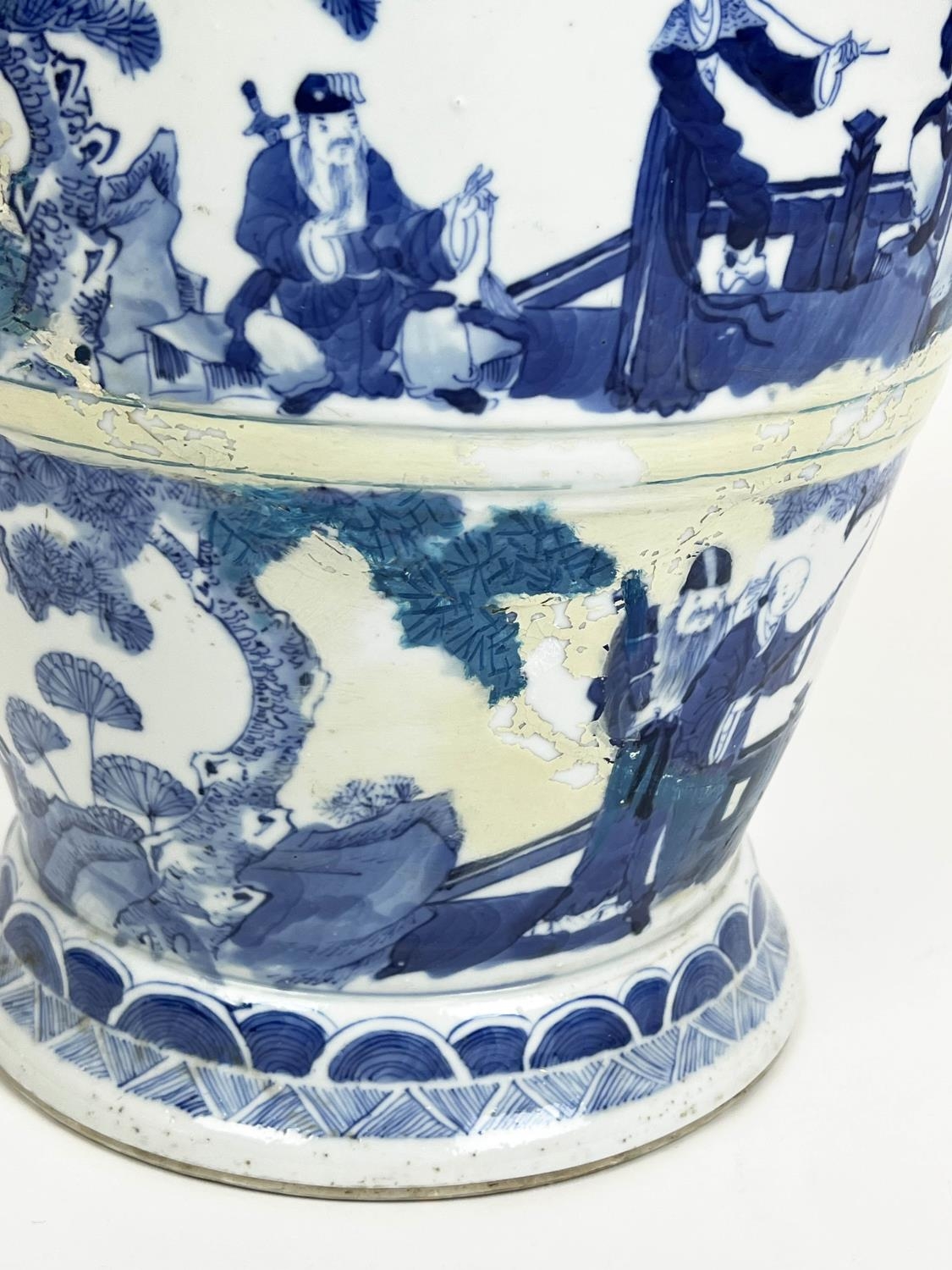 CHINESE JAR AND COVER, 19th century blue and white decorated with figures in various garden - Image 7 of 7