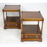 LAMP TABLES, 57cm H x 44cm x 44cm, a pair, Georgian style burr walnut, each with drawer to lower