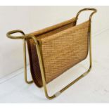 READING RACK, 39cm high x 64cm wide x 20cm deep, 1970s Italian style rattan and gilt metal.