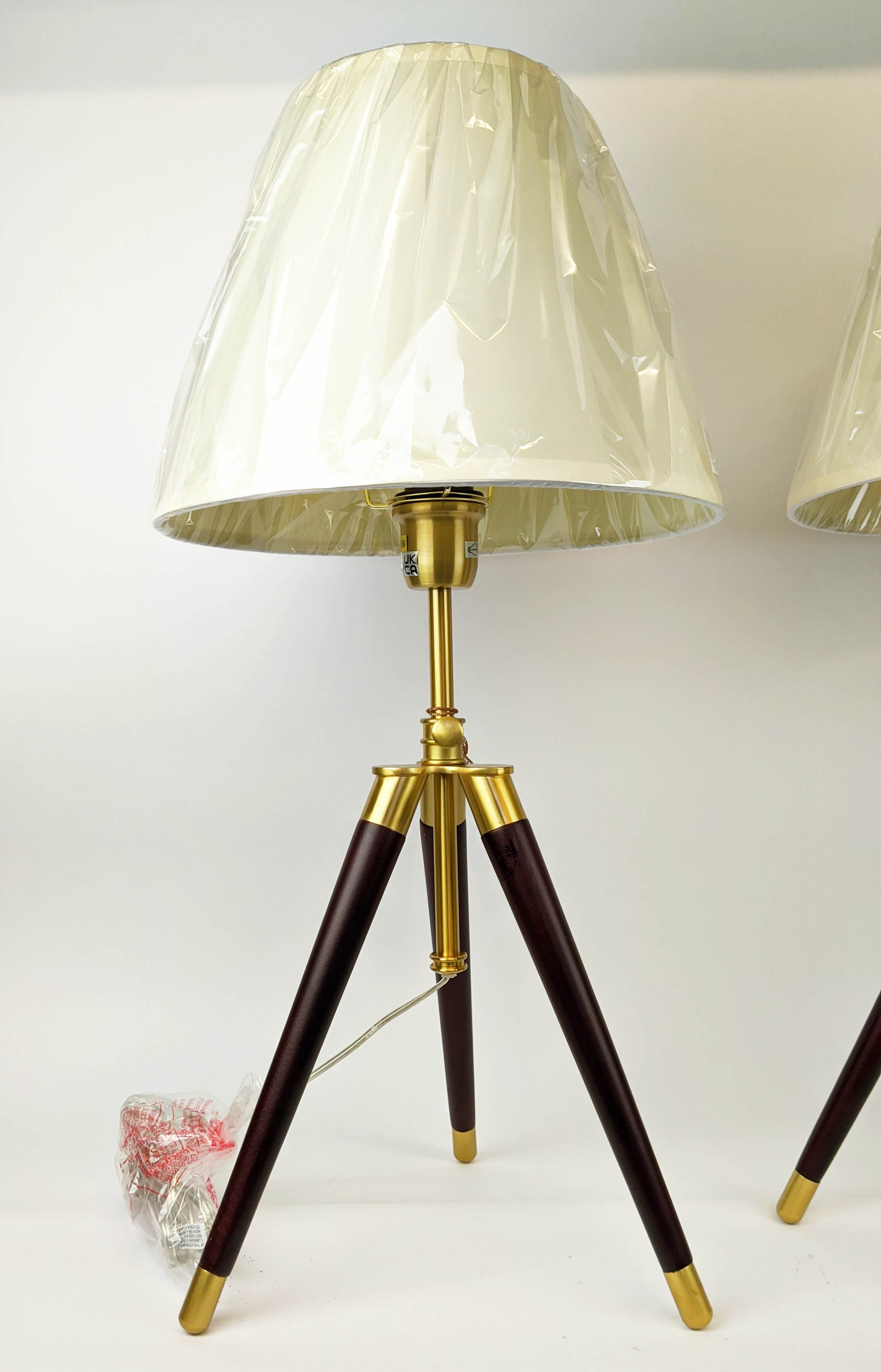 LAUREN RALPH LAUREN HOME TABLE LAMPS, a pair, tripod design, with shades, 85cm H at tallest. (2) - Image 2 of 6