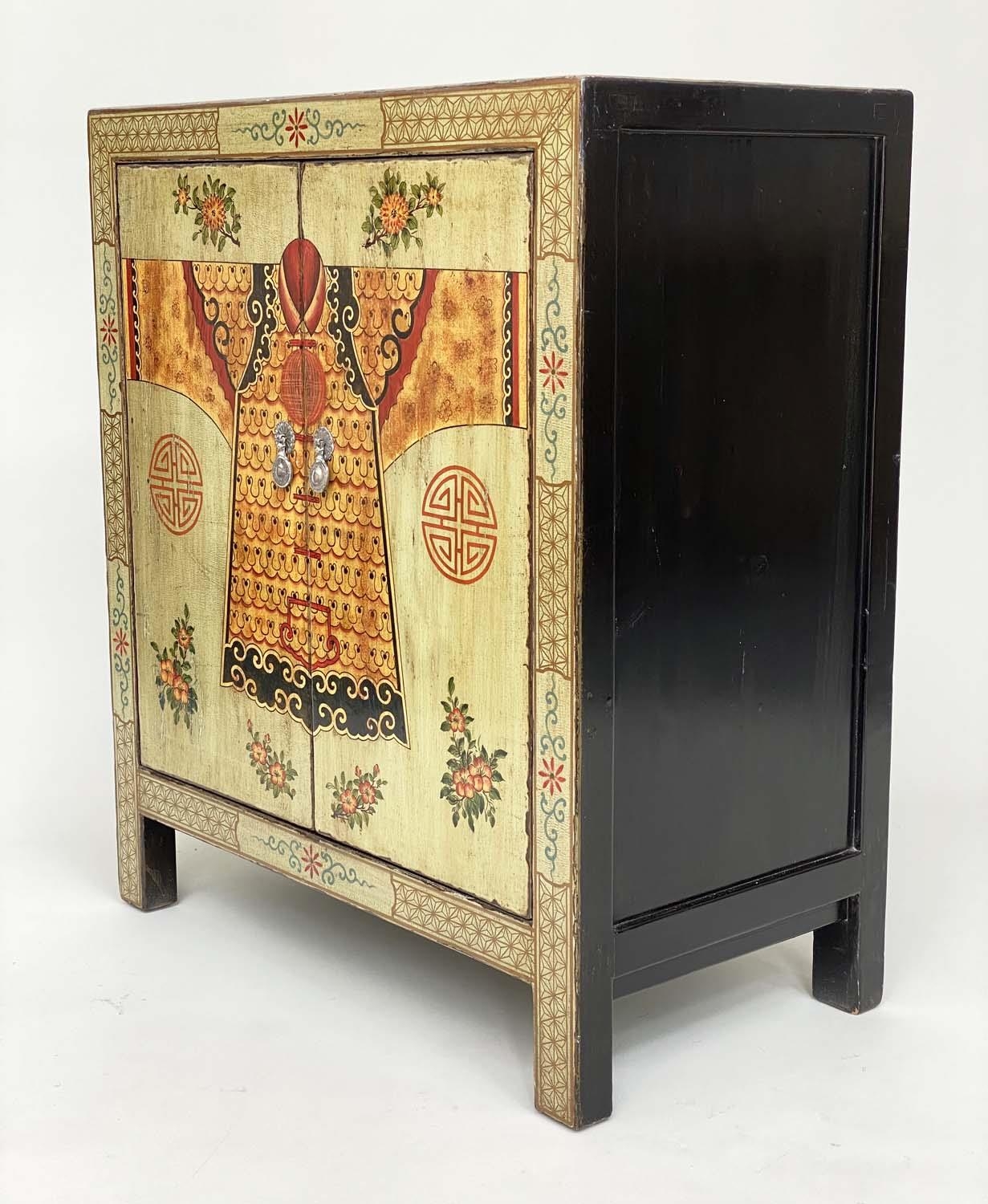 CHINESE SIDE CABINET, vintage pale green lacquered with ancestral coat chinoiserie decorated pair of - Image 2 of 8