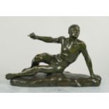 BRONZE 'GUERRIER BLESSE' LUCA MADRASSI (1848-1919) with green patination. 52cm L x 33cm H