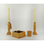LINLEY COLLECTION BY DAVID LINLEY, including two candle sticks, candle cup and box, 25cm at tallest.