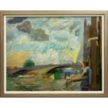 CONSTANCE FENN RCA NEAC (1933-2001) 'Putney Bridge', oil on board, 58cm, signed, framed.