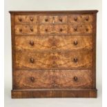 SCOTTISH CHEST, last quarter 19th century figured walnut with five short drawers above three long