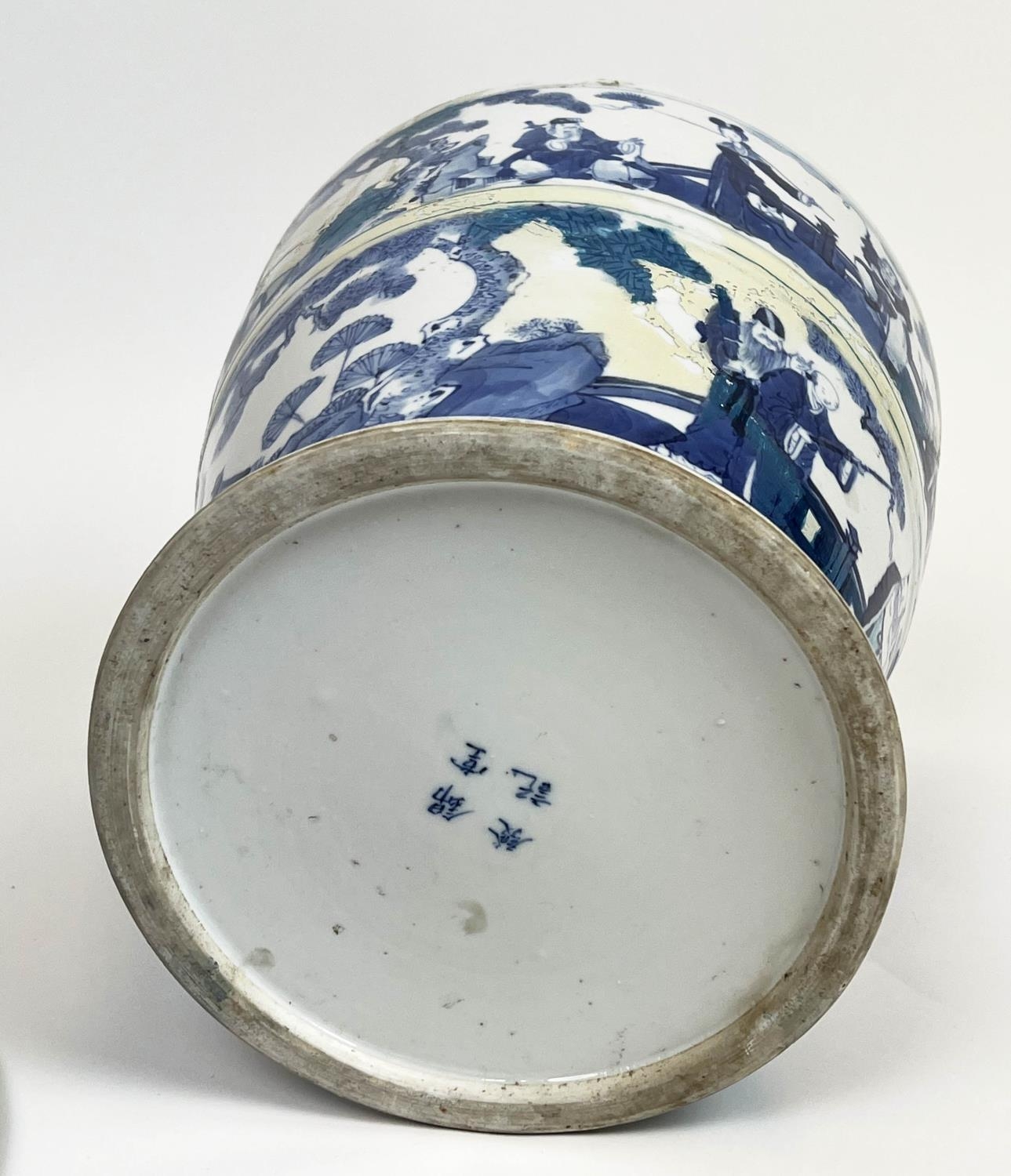 CHINESE JAR AND COVER, 19th century blue and white decorated with figures in various garden - Image 4 of 7