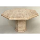 CENTRE TABLE, 1970s travertine marble, octagonal with facetted centre column support, 118cm W x 76cm