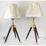 LAUREN RALPH LAUREN HOME TABLE LAMPS, a pair, tripod design, with shades, 85cm H at tallest. (2)