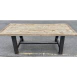 FARMHOUSE DINING TABLE, plank top on cast metal base, 76cm x 91cm x 220cm.