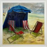JAMES BROWN, 'Beach scene', oil on canvas, 120cm x 122cm, signed and dated 1998, framed.