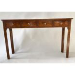 HALL TABLE, George III design burr walnut and crossbanded with four short drawers, 126cm x 76cm H