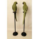 SCULPTURAL PARROTS, a pair, 116cm high x 25cm wide, polychrome finish. (2)