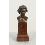 BUST, 19th century bronze of Beethoven on rogue marble column, 30cm H.