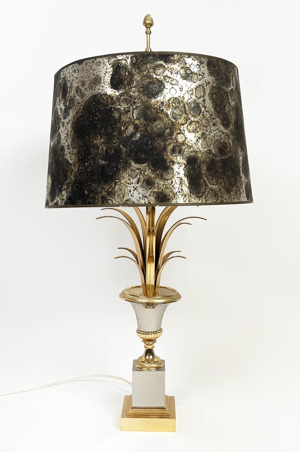 ATTRIBUTED TO MAISON CHARLES TABLE LAMP, French circa 1965, ormolu with original marbled shade, 75cm